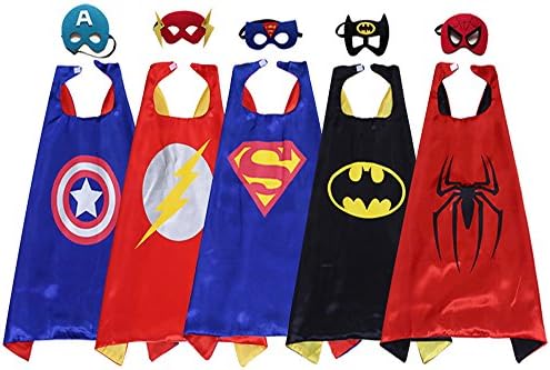 Magiczone 19.7" x 27.5" Superhero Satin Cape with Felt Mask Dress Up &amp; Pretend Play Kids' Costumes Set 5 PCS 050070