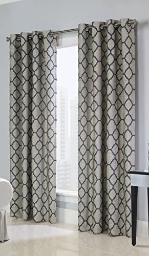 Common Wealth Home Fashions 71258-109-95-609 Clover Morrocan Tile Curtain Panels, 52" x 84", Navy