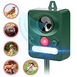 JIA LE Ultrasonic Animal Repeller, Solar Powered Waterproof Outdoor with Ultrasonic Sound, Motion Sensor and Flashing Light for Cats, Dogs, Squirrels, Moles, Rats