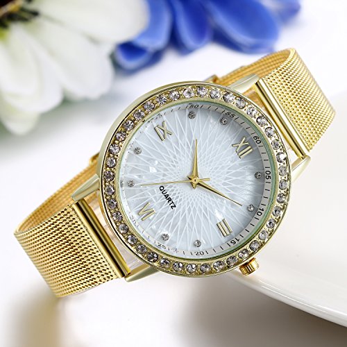 JewelryWe Reloj de Hombre Caballero Clasico Reloj de Acero Inoxidable Correa Milanesa Fina, Oro Dorado Reloj para Hombre… - Imagen 3