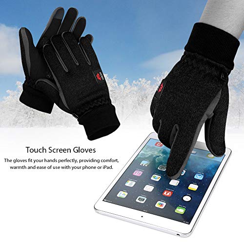 VBG VBIGER Winter Gloves Warm Knit Touchscreen Gloves Driving Motorcycle Cycling Gloves Black Work Gloves for Men Women (X-Large, Black)