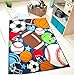 Blue Kids Rug Fun Sport Rugs Nylon Carpet Boys Girls Childrens Rug Balls Print with Soccer Ball, Basketball, Football, Tennis Ball Bedroom Playroom 31.5'' x 47''