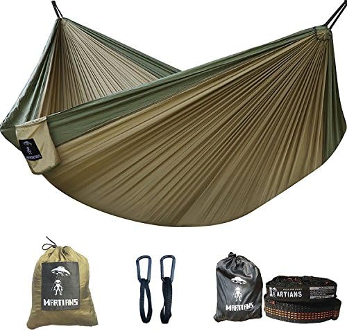 Double Camping hammock with straps With Camping Equipment included - Stuff Sack, 2 Carabiners, and 2 Tree Straps (army green)