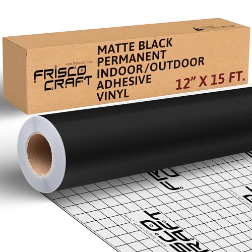 Frisco Craft Matte Black Permanent Vinyl - Black Vinyl Roll - Permanent Outdoor, Water & Weather-Resistant with Siliconized Backing - Adhesive Matte (12