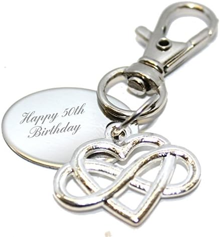 Happy 50th Birthday Personalised Infinity Heart Keyring/Handbag Charm in Gift Pouch - BR646