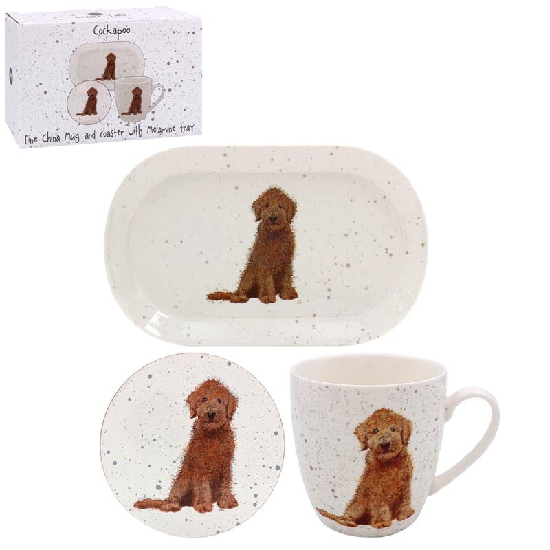 Lesser & Pavey Coaster, Tray & Mug Set | Coffee Table Tray, Mugs & Coasters Set Perfect For Any Home or Office | Cockapoo Tea & Coffee Mug With Tray & Coast Set - Sarah Boddy
