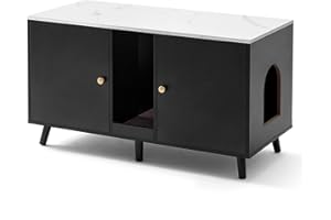 JanflyHome Cat Litter Box Enclosure for 2 Cats, 42.5" Double Wooden Litter Box Cabinet with Scratching Pad 2 Doors, Indoor Hidden Washroom Furniture Cat House, Black