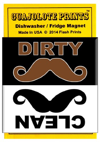 Guajolote Prints Clean Dirty Dishwasher Magnet Sign Indicator - Funny Cute Mustache Novelty Home Kitchen Gift