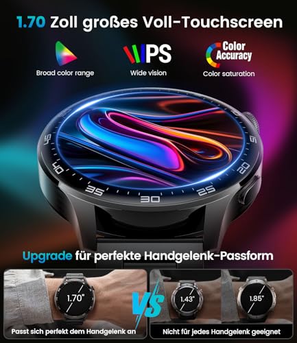 Reloj Inteligente Hombre 2026 con Llamada, Gran pantalla HD de 1,7'' con Batería de 800 mAh, Luz LED, Mide Sueño y Ritmo Cardíaco, 100+ Modos Deportivos, Smartwatch IP68 para Android e iOS, Negro-Rojo