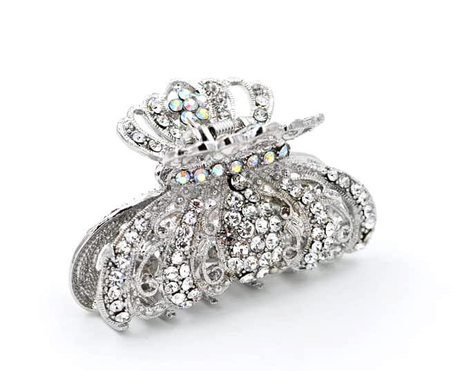 TROTH FASHION Metal Antique Silver Plated Hair Clips Women, Crystal Rhinestone Hair Claw, Diamante Hair Clamp, Anti Slip Large Claw Clips for Thin & Thick Hair, Hair Styling Accessories Women