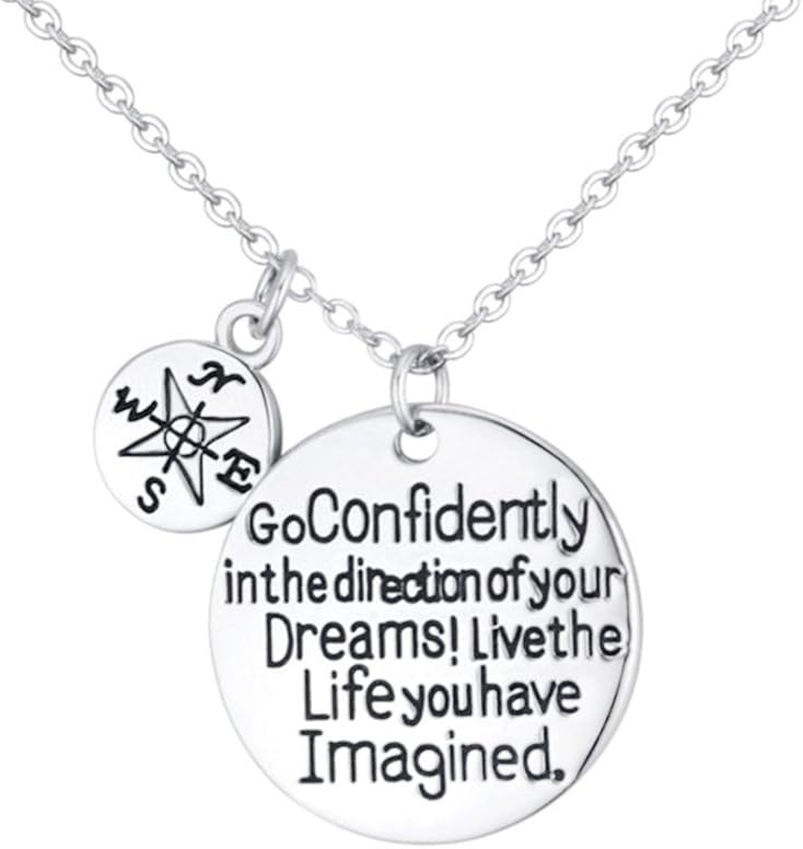 Galaxia Air Stainless Steel Compass Pendant Necklace Letter Tag Necklace Go Confidently in The Direction of Your Dreams! Live The Life You Have Imagined Pendant for Girl and Boy Inspirational Gift