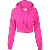 MixMatchy Women's Solid Casual Basic Long Sleeve French Terry Zip Up Crop Hoodie Jacket
