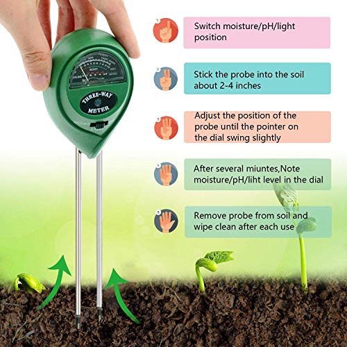 [2019 Upgraded] Soil Moisture Meter - 3 in 1 Soil Test Kit Gardening Tools for PH, Light & Moisture, Plant Tester for Home, Farm, Lawn, Indoor & Outdoor (No Battery Needed) - Thumbnail 3