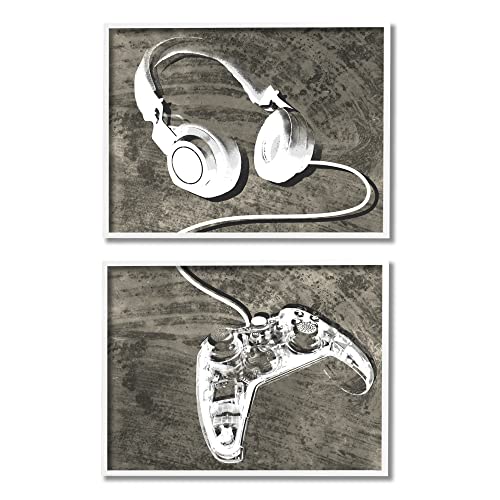 Rustic Gamer Headphones Controller, 16 x 20 Inch Framed Giclée Print Set