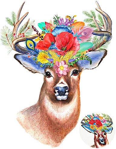 Guvana 5D Diamond Painting Number Kits for Adults Kids Paint by Numbers Diamonds DIY Flower Deer Full Drill Diamond Art Painting for Home Wall Decor by Diamond Painting Dots Pictures 11.8″×15.7″