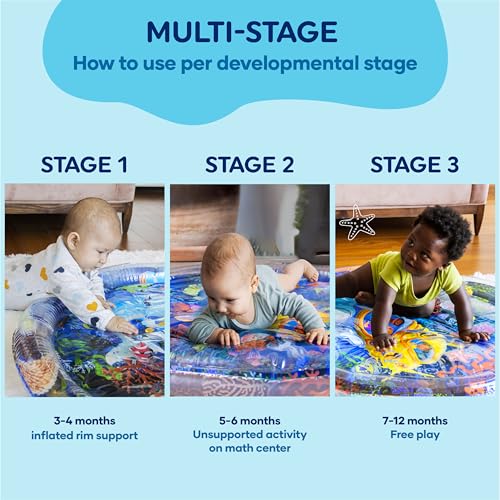 TT TUMMYTIMEZ Premium Tummy Time Water Mat, Extra Large Multi-Stage Activity Center Promoting Baby Motor & Sensory Development, Inflatable Playmat Visual Stimulation Gift Infants Toddlers Boys Girls