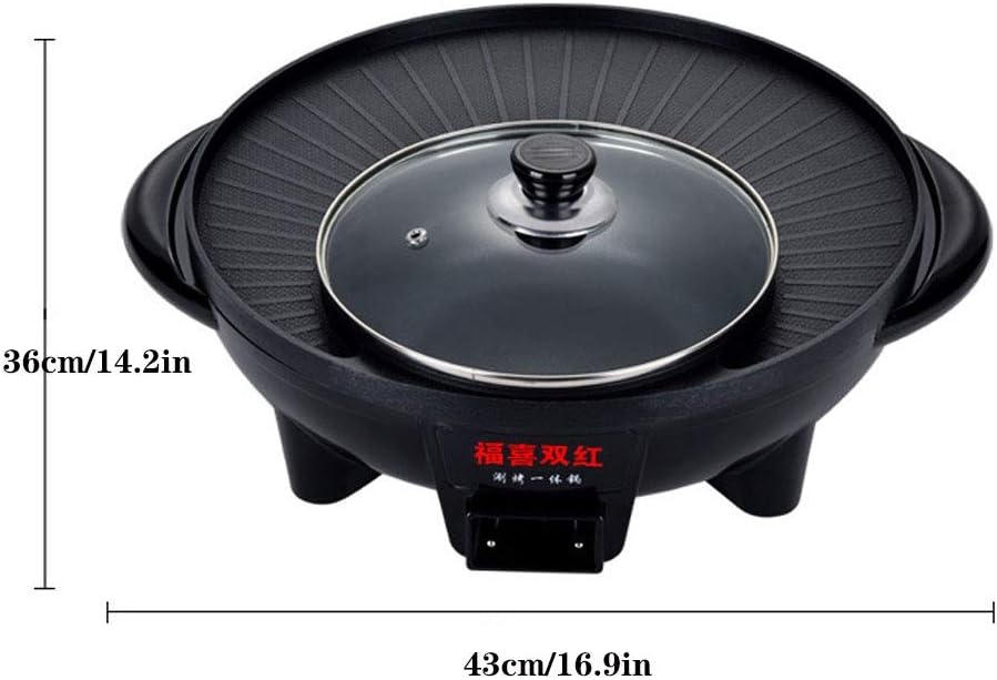 review Electric baking pan Korean Barbecue Hot Pot Double Pot, Integrated Cooker Pot,2 in 1 Large Capacity Household Multifunctional Electric Hot Pot Electric Barbecue