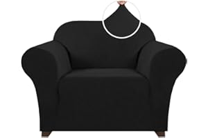 PrinceDeco Stretch Chair Cover Chair Slipcovers with Arms 1-Piece Chair Sofa Slipcovers or Living Room Non Slip Armchair Cover Furniture Protector Dogs Pet Friendly(Armchair,Black)