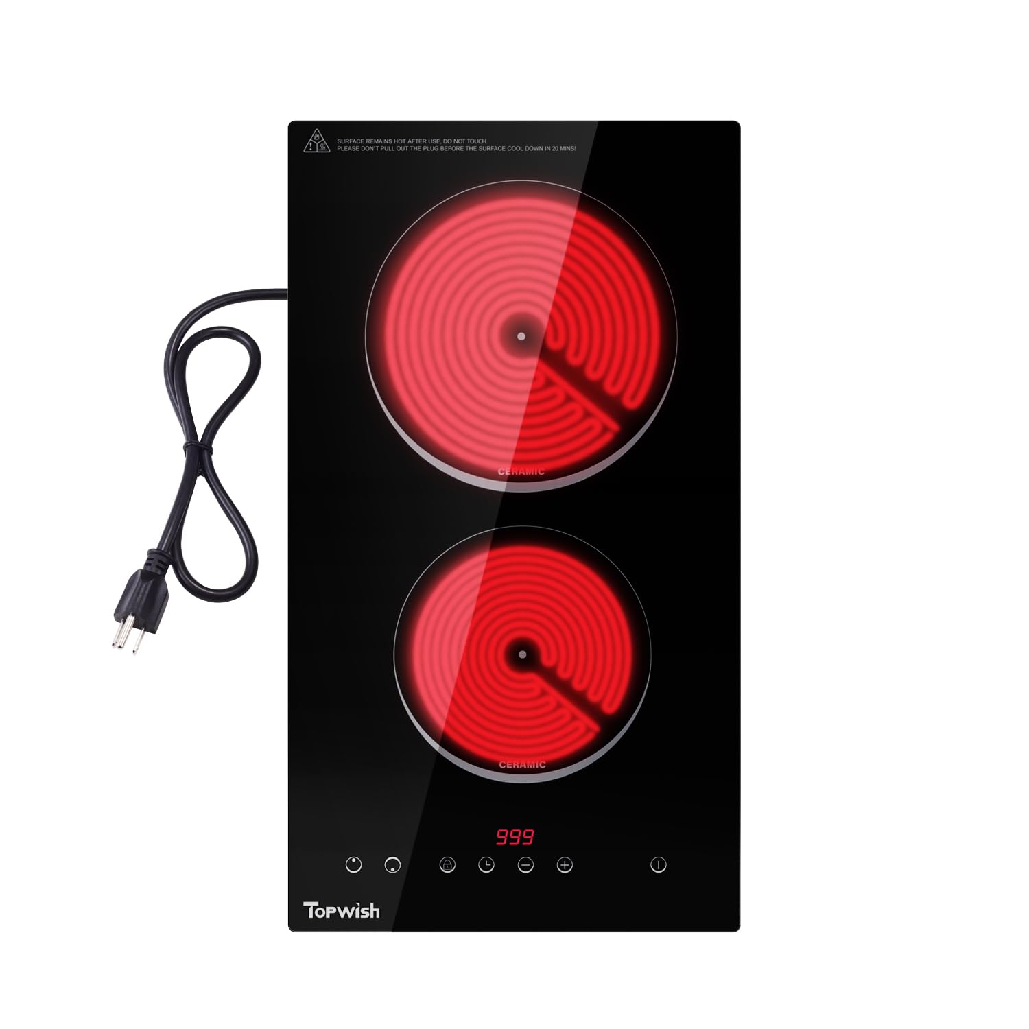 Photo 1 of TOPWISH 12 Inch Electric Cooktop, 110V 2-Burner Countertop Burner Built-in, 120V Plug In Ceramic Cook top with Touch Control, Timer, Child Lock, Radiant Electric Stove Top for RV Kitchen Cooking