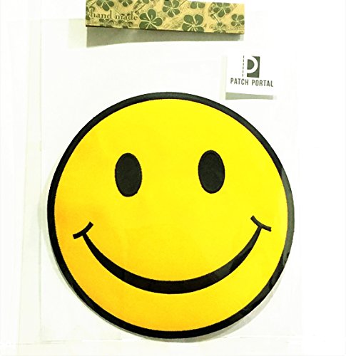 Patch Portal Smiley Face Emoji Large 7.5" Size Funny Smile Yellow Back Sign Logo Badge Embroidered Tattoo Fun Party Supplies Emblem DIY Applique Sew Iron On Tshirt Jackets Jeans Vest Hoodie