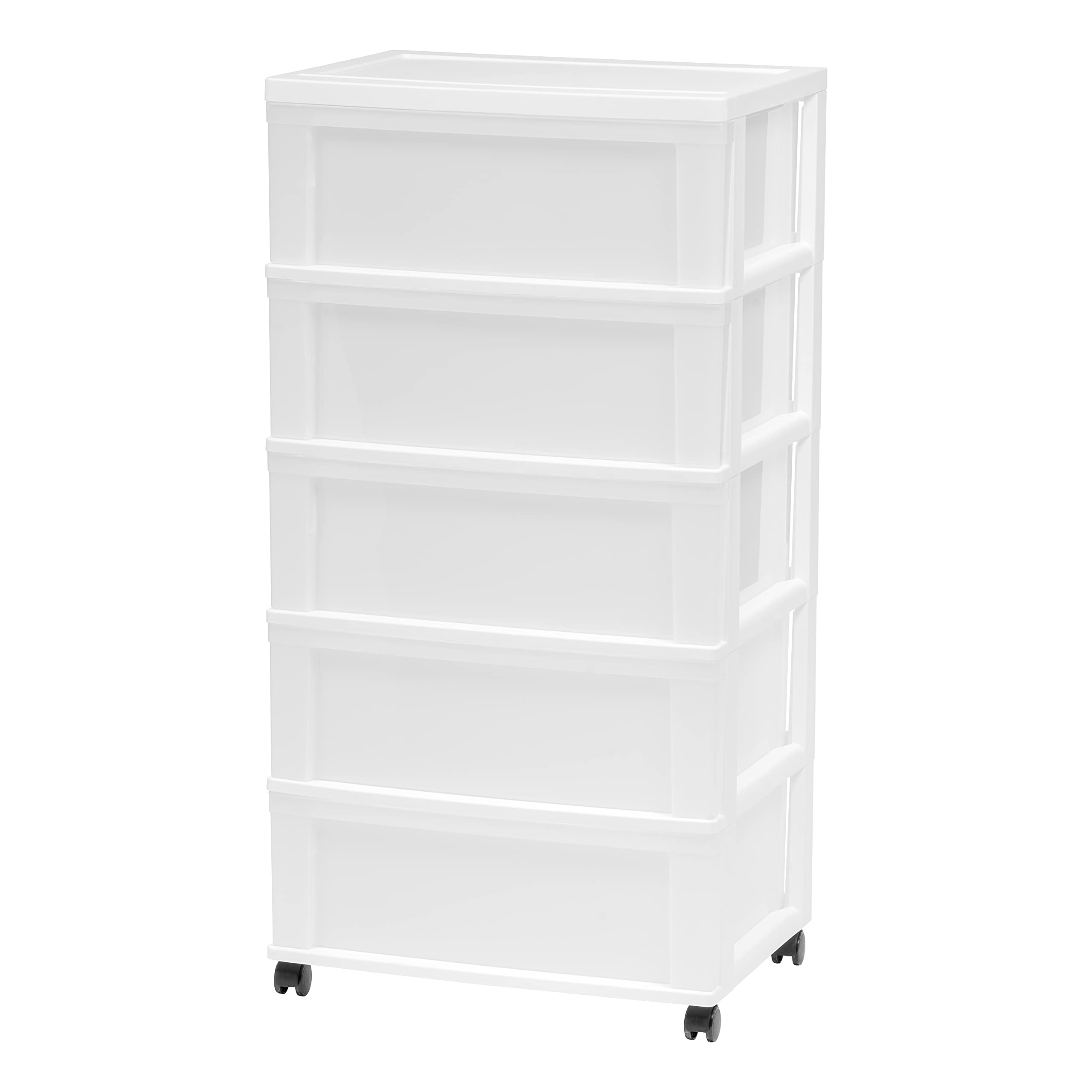 Photo 1 of IRIS USA Plastic Drawer Storage Organizer Rolling Cart, with Wheels Casters, 5-Drawers, for Art Craft Supplies Bathroom Dorm Bedroom Laundry Room, Wide, White