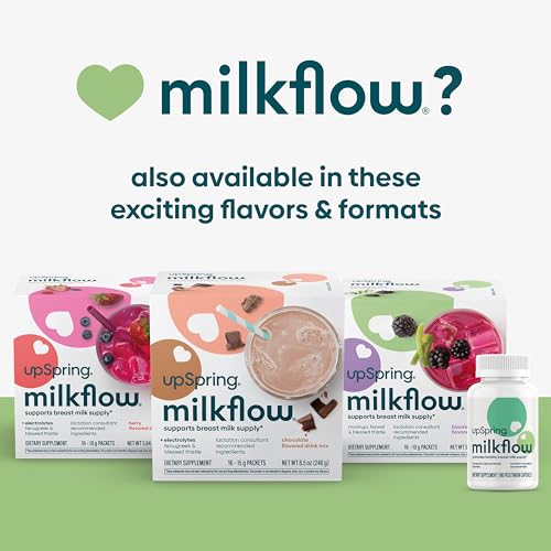 UPSPRING MILKFLOW FENUGREEK-FREE BLACKBERRY LIME DRINK MIX | BREASTFEEDING SUPPLEMENT FOR LACTATION SUPPORT | MORINGA, BLESSED THISTLE, FENNEL, ANISE PROMOTE HEALTHY BREASTMILK SUPPLY | 16 CT