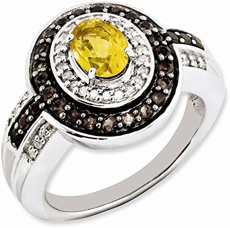 Sterling Silver Citrine and Smokey Quartz &amp; Diamond Ring