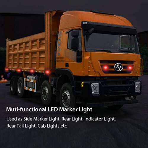 Justech 4pcs Side Marker Lights LED Front Rear Lights Lamps Universal Indicator of Position 12V 24V with Red Bulbs for Truck Trailer Van Caravan Lorry Car Bus