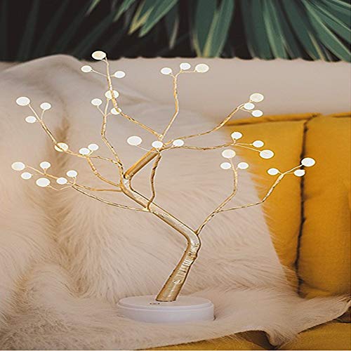 Auelife Upgraded Copper Wire Tree Branch Lights,Warm White LED with 36 White Pearls,Table Lamp for Home Decoration, Wedding Sign,Living Room,Bedroom