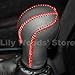 JI Loncky Black Genuine Leather Gear Shift Knob Cover for Infiniti FX35 FX37 FX50 /EX35 EX37 EX25 IPLG /G25 G35 G37 /QX56 QX80 QX70 QX50 /Q60 Q40 Automatic Accessories (Red Thread)