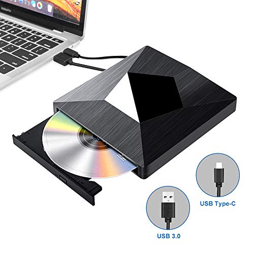 External CD DVD Drive Dual USB 3.0 Type C,Portable CD-RW/DVD-RW Writer Reader Player Burner Optical Disc Super Drives for Laptop PC Windows 7/8/10 and Mac OS Linux