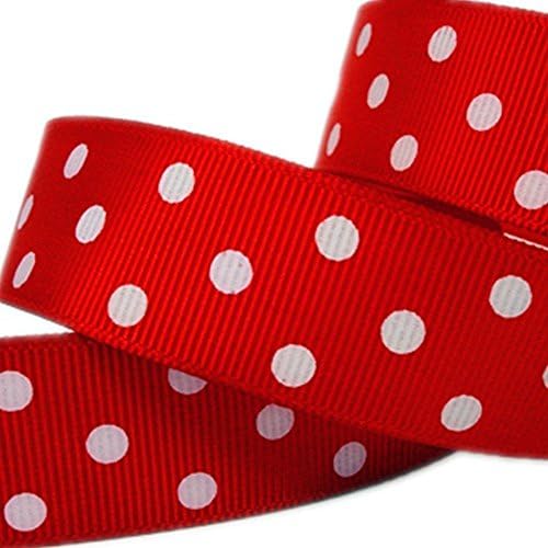 25 Yards/roll 1" White Polka Dots Printed Christmas Red Solid Grosgrain Ribbon Hairbow Decrative Sewing