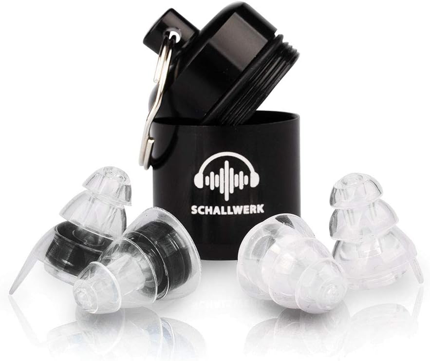 Schallwerk ® Music+ | Hearing protection earplugs for party, music, festivals, disco and concerts - Dampen noise & maintain high sound quality - Unobtrusive earplugs, musicians, protection