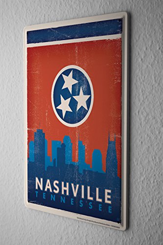 Tin Sign Retro Wall Art Metropole Nashville Tennessee Metal Plate 8X12"