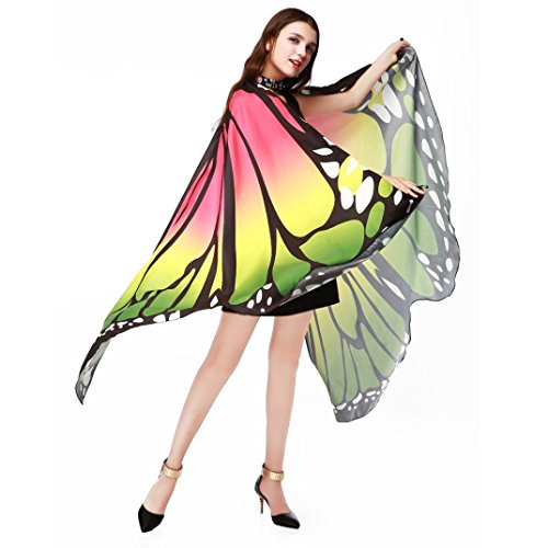 Han Shi Butterfly Costume Scarves, Trendy Christmas Shawl Wraps Tops Fairy Pixie Accessory (Green, L)