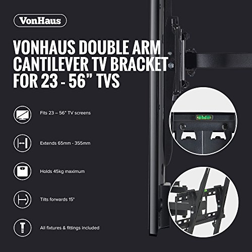 VonHaus-Double-Arm-Articulating-Cantilever-TV-Bracket-Wall-Mount-with-Tilt-for-23-56-LCD-LED-Plasma-Flat-Panels-Heavy-Gage-Reinforced-Steel-Strong-100lbs-Weight-Capacity