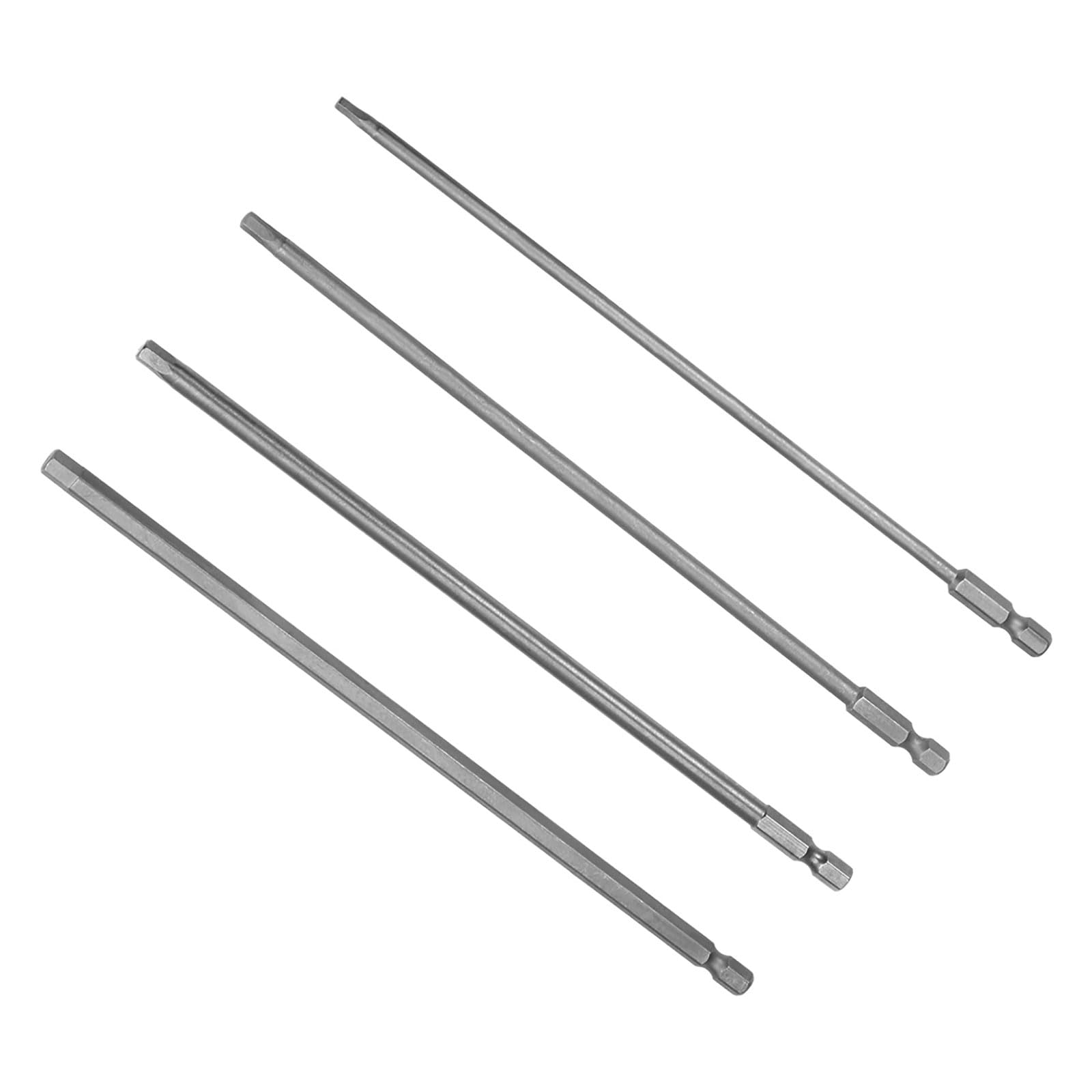 CoCud Hex Head Wrench Bit Set, H3 H4 H5 H6 Hex Head 1/4" Hex Shank 200mm Long, S2 Alloy Steel Screwdriver Bit - (Applications: for Electric Drill), 4-Piece