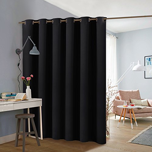 PONY DANCE Privacy Room Divider Curtain - Blackout Screen Partition Blind Hide Clutter Separate Functions Loft Curtains Large Panel for Bedroom Shared Space, 1 Piece, 8ft T by 10ft W, Black