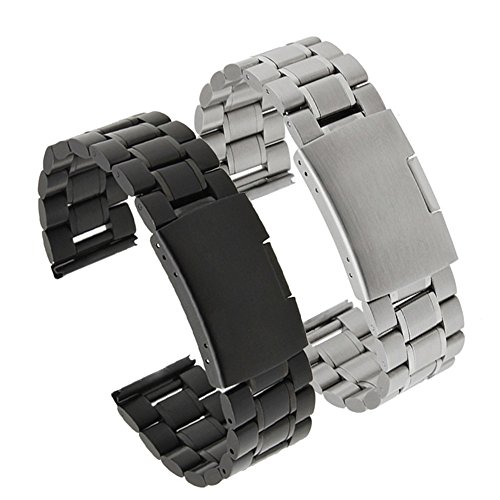 Moto 360 2 Watch Band (2nd Gen, Men s 42mm 2015), Threeeggs Stainless Steel Watch Strap Adjustbable Bracelet Band for Motorola Moto 360 2 Men s 42mm Smart Watch (B Black + B Silver)