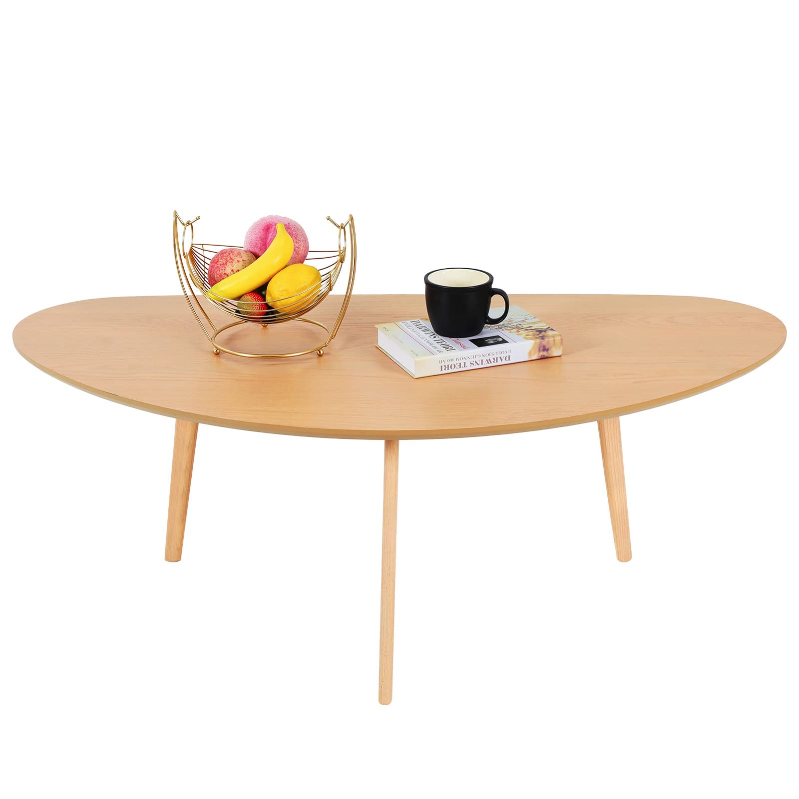 Photo 1 of FIRMINANA Mid Century Modern Coffee Table,Large Oval Coffee Table for Living Room,Oval Small Mangotop Coffee Table for Small Spaces Nature Wood-47.3" W x23.63 D x 17.72" H