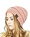 NYfashion101 Exclusive Unisex Two Tone Warm Cable Knit Thick Slouch Beanie Cap, 2 Tone Rose