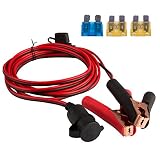 DEDC Battery Clip On Plug Socket 3m/10FT 12V/24V Cigarette Lighter Adapter Cable with Fuse Holder for Car Battery Portable Air Compressor Power Inverter 1Pc