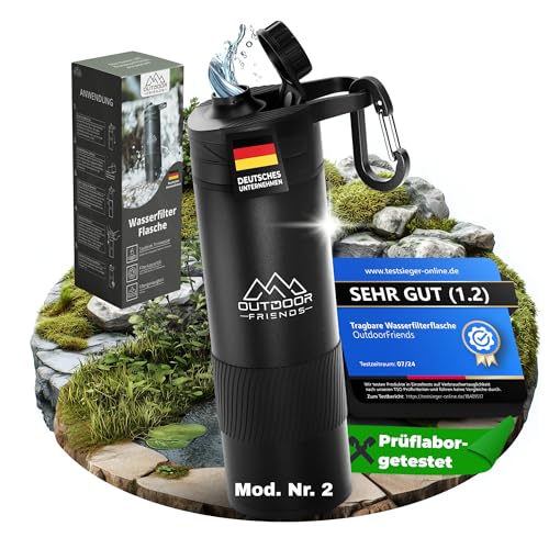 OutdoorFriends - Wasserfilter Outdoor Survival - Wasserfilter Flasche - Trinkflasche mit Filter - Wasseraufbereiter Trinkwasser [EasyPress] 0,01 µm 20