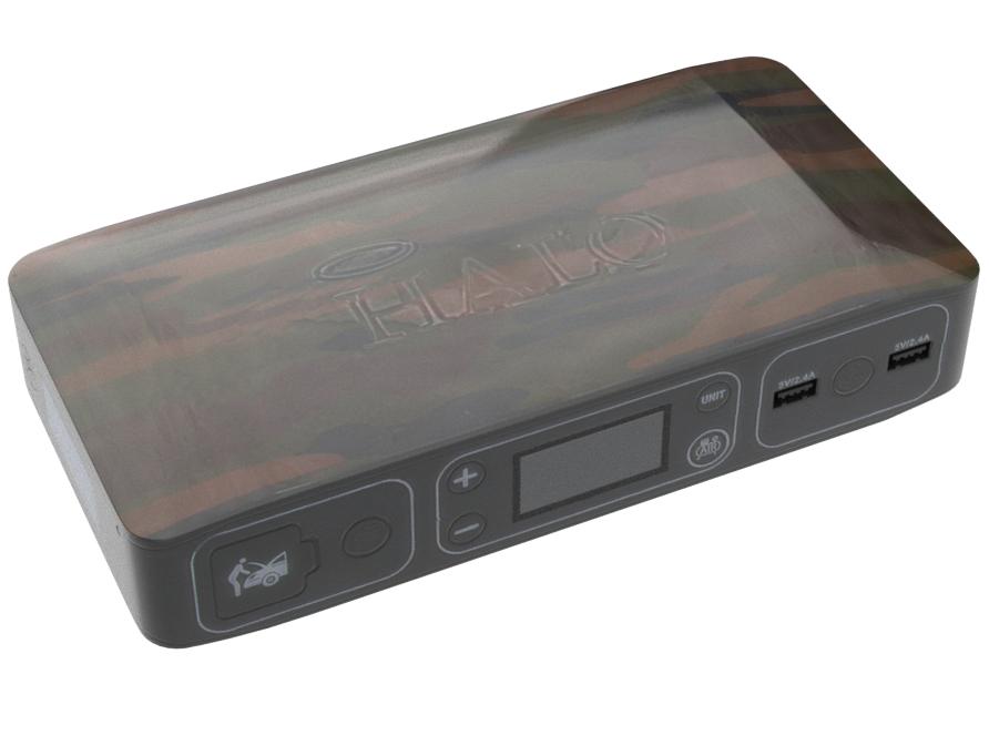 Halo Bolt Air 58830 Mwh Emergency Power Kit With Tire Pump 4 Interchangeable Air Nozzles Car Jump Starter And Car Charger Camouflage Amazon Co Uk Automotive