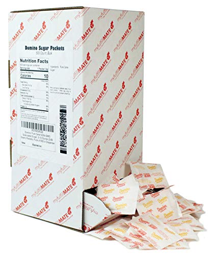 Domino Pure Cane NON-GMO Granulated Sugar, 0.10 Ounce (2.83 Gram) Packets, Pack of 500 in Dispenser Box