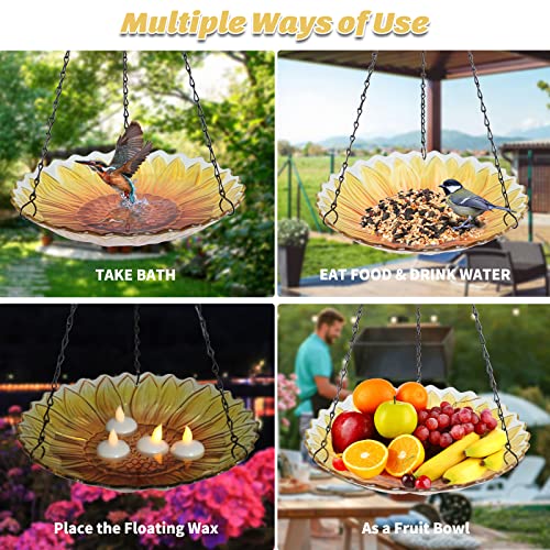 MUMTOP Hanging Bird Bath Outdoor Glass Bird Baths Sunflower Bird Feeder