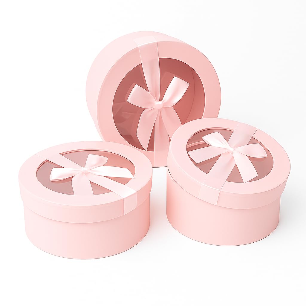 Home Garden Ornaments Pink Gift Box with Lid 22/20/18cm Set of 3 - Gift Boxes with Lids and Decorative Ribbon Boxes for Present