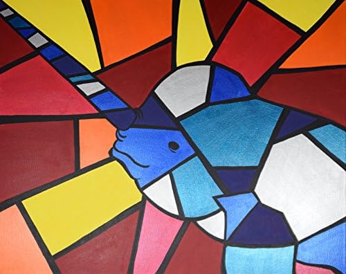 Colorful Narwhal Print, Cubism Narwhal Print, 8x10 Inch Print, "Picasso Pets" Series, Animal Cubism, Narwhal Wall Decor, Abstract Narwhal Art, Unicorn of the Sea Print