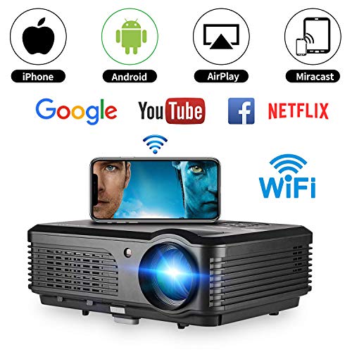Home Wireless Projector, WIKISH LCD WiFi Video Movie Projectors 4400 Lumen TV Projector Support Full HD 1080p 50,000 Hours LED Lamp Life for iPad Smartphone Laptop Blue Ray DVD Player PS4