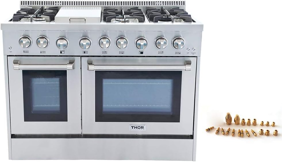 Thor Kitchen 48" Freestanding Professional Style Dual Fuel Range 6.7 cu. ft. Electric Oven 6 NP/LP Burners S tainless SteelHRD4803U (HRD4803U+LP Kit HRD4803U)
